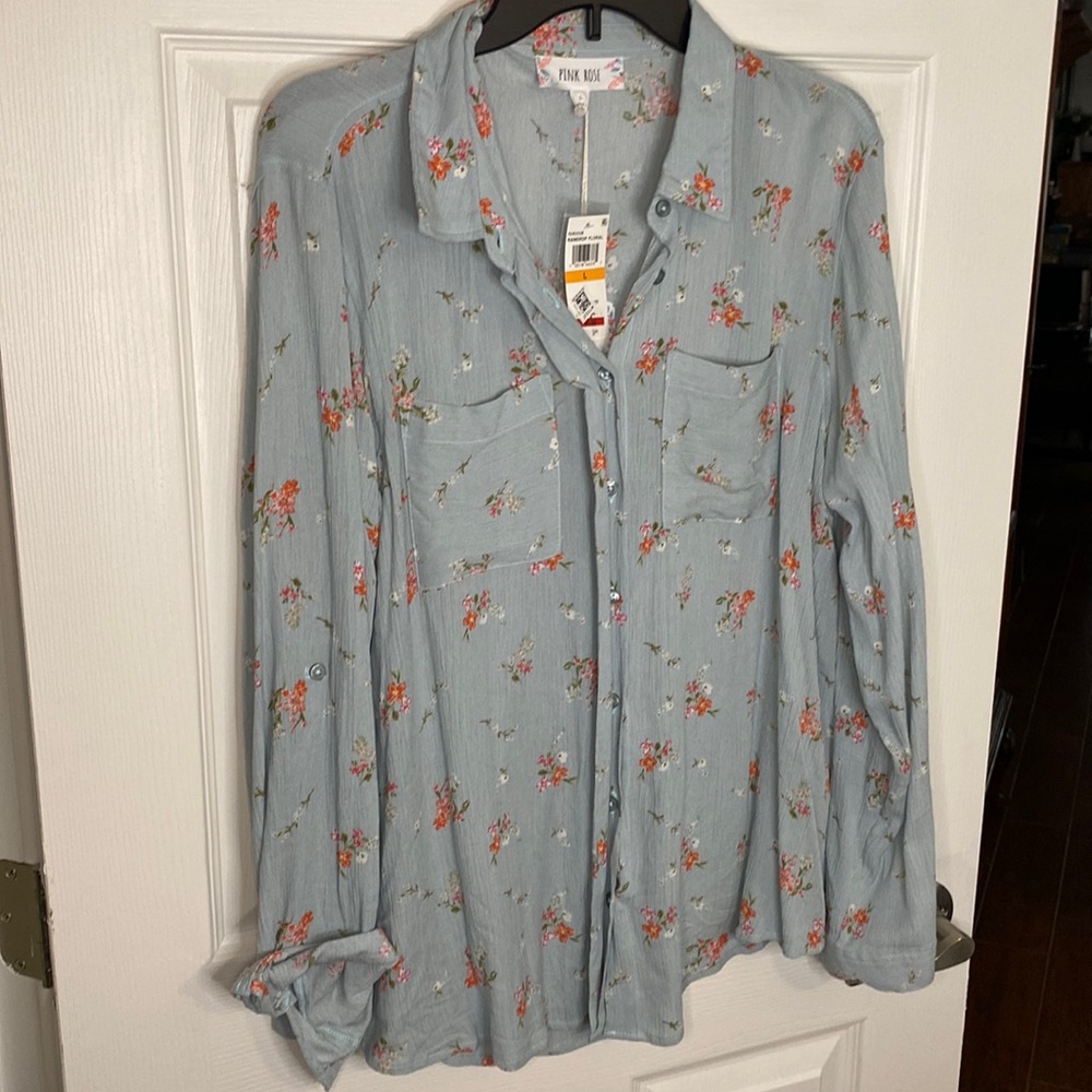 NWT pink rose floral top size large